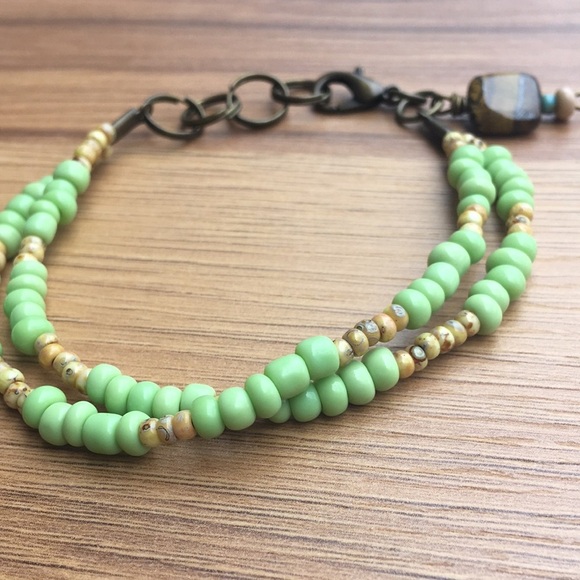 Lime Green Double Strand Ladies Beaded Bracelet, Handmade Ladies Bracelet - Picture 3 of 8